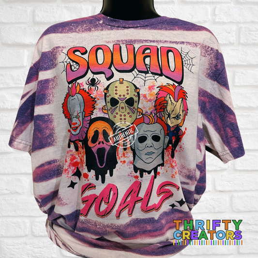 Squad Goals Handmade Tie-Dye Horror Characters Tee