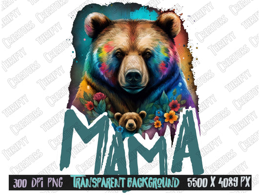 Mama png sublimation design for shirts, bear png, mama sublimation designs, bear and cub, watercolor bears, baby bear png