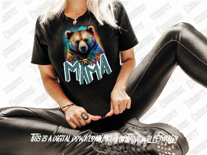 Mama png sublimation design for shirts, bear png, mama sublimation designs, bear and cub, watercolor bears, baby bear png