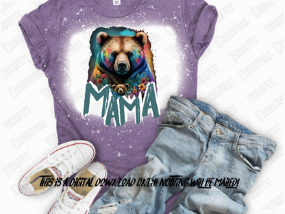 Mama png sublimation design for shirts, bear png, mama sublimation designs, bear and cub, watercolor bears, baby bear png