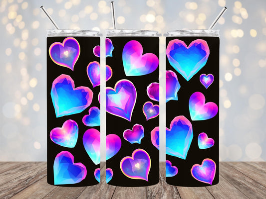 Neon hearts 20oz Sublimation Tumbler Designs, Alcohol Ink Rainbow 9.2 x 8.3” Straight Skinny Tumbler Wrap PNG, Sublimation Design PNG