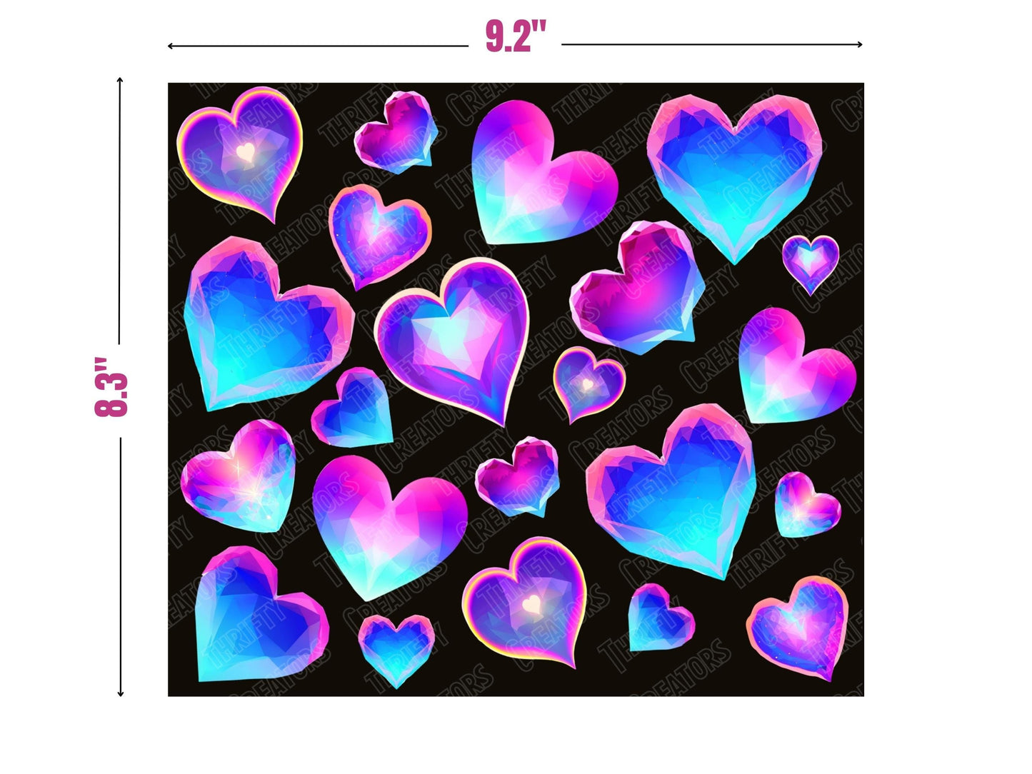 Neon hearts 20oz Sublimation Tumbler Designs, Alcohol Ink Rainbow 9.2 x 8.3” Straight Skinny Tumbler Wrap PNG, Sublimation Design PNG