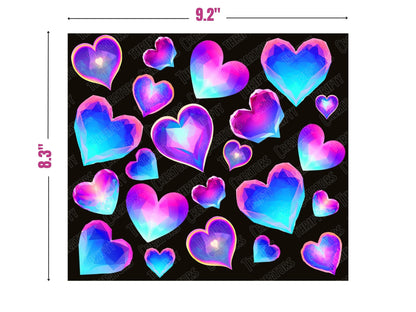 Neon hearts 20oz Sublimation Tumbler Designs, Alcohol Ink Rainbow 9.2 x 8.3” Straight Skinny Tumbler Wrap PNG, Sublimation Design PNG