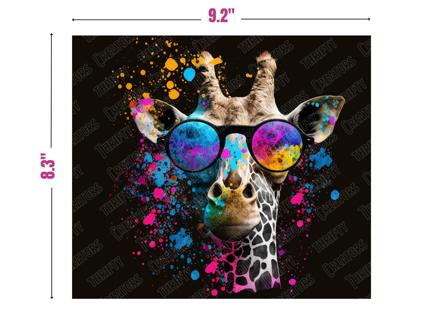 Colorful tumbler design 20oz Sublimation Tumbler Designs, Giraffe 9.2 x 8.3” Straight Skinny Tumbler Wrap PNG,Sublimation Design PNG