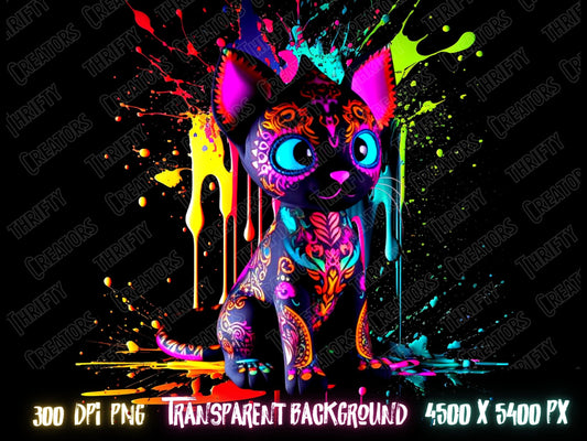 Cat png for Colorful png design.  Shirts and sublimation designs for urban design and streetwear