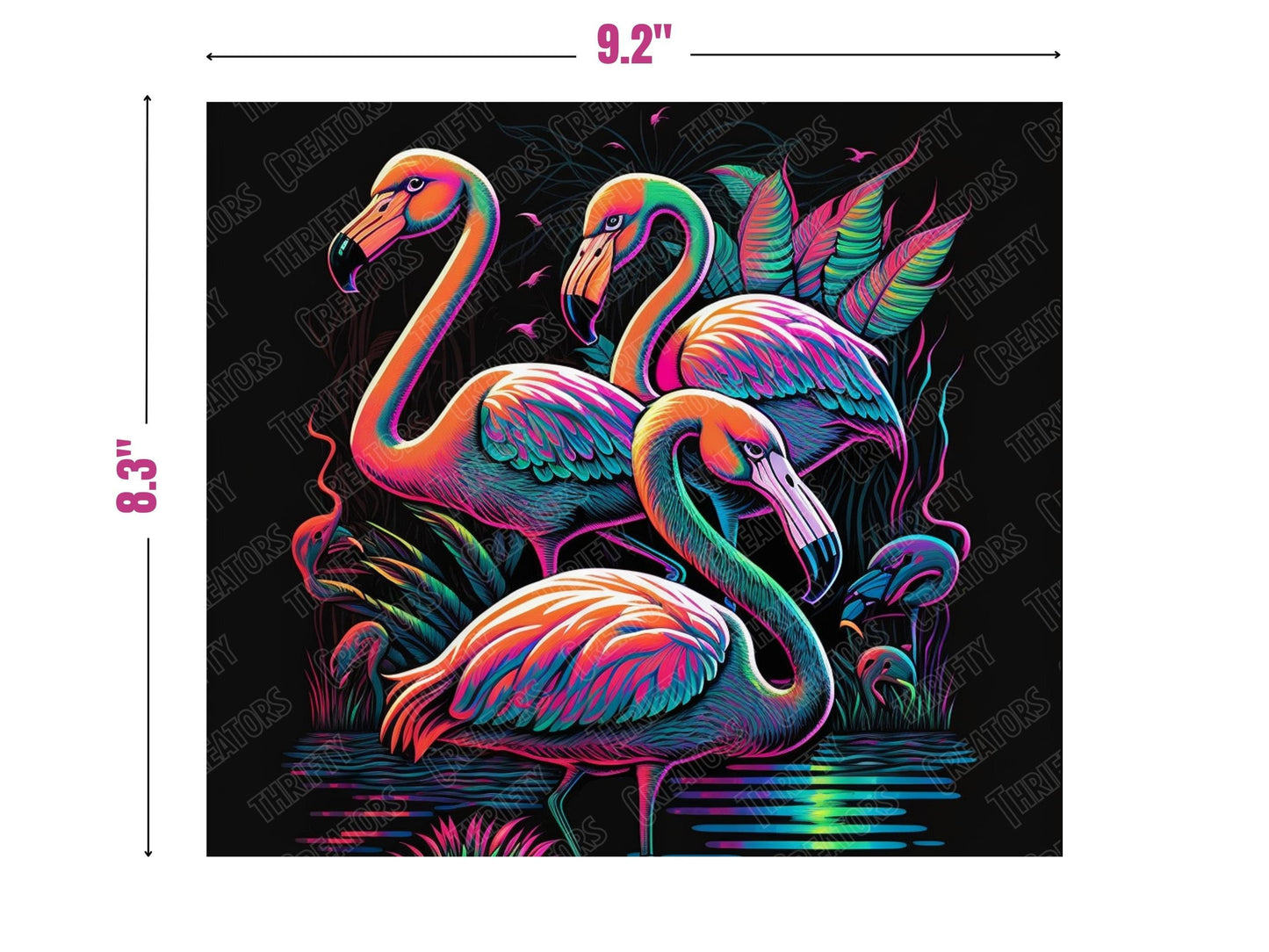 Neon Flamingos 20oz Sublimation Tumbler Designs, Alcohol Ink Rainbow 9.2 x 8.3” Straight Skinny Tumbler Wrap PNG, Sublimation Design PNG