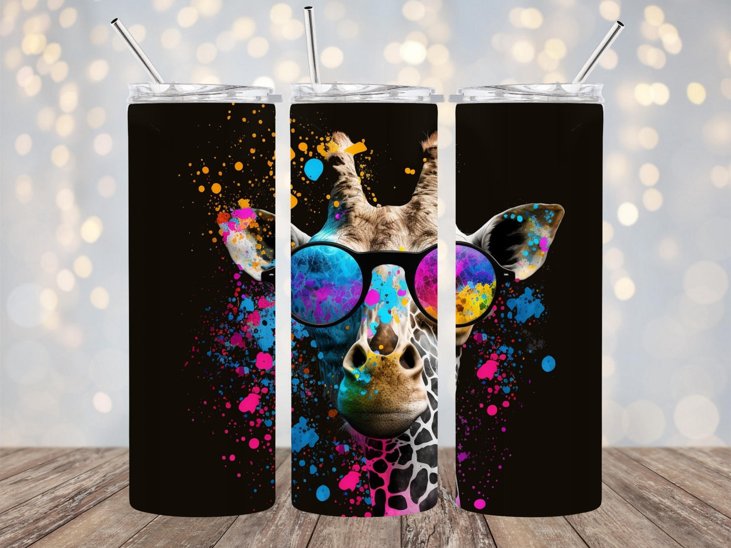 Colorful tumbler design 20oz Sublimation Tumbler Designs, Giraffe 9.2 x 8.3” Straight Skinny Tumbler Wrap PNG,Sublimation Design PNG