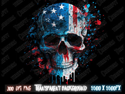 DTF png patriotic Flag Skull Sublimation PNG Design - Patriotic Graphic,  tshirt designs, sublimate png