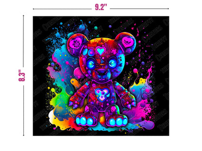 Colorful tumbler design 20oz Sublimation Tumbler Designs, Thrifty Teddy 9.2 x 8.3" Straight Skinny Tumbler Wrap PNG, Sublimation Design PNG