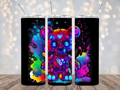 Colorful tumbler design 20oz Sublimation Tumbler Designs, Thrifty Teddy 9.2 x 8.3" Straight Skinny Tumbler Wrap PNG, Sublimation Design PNG