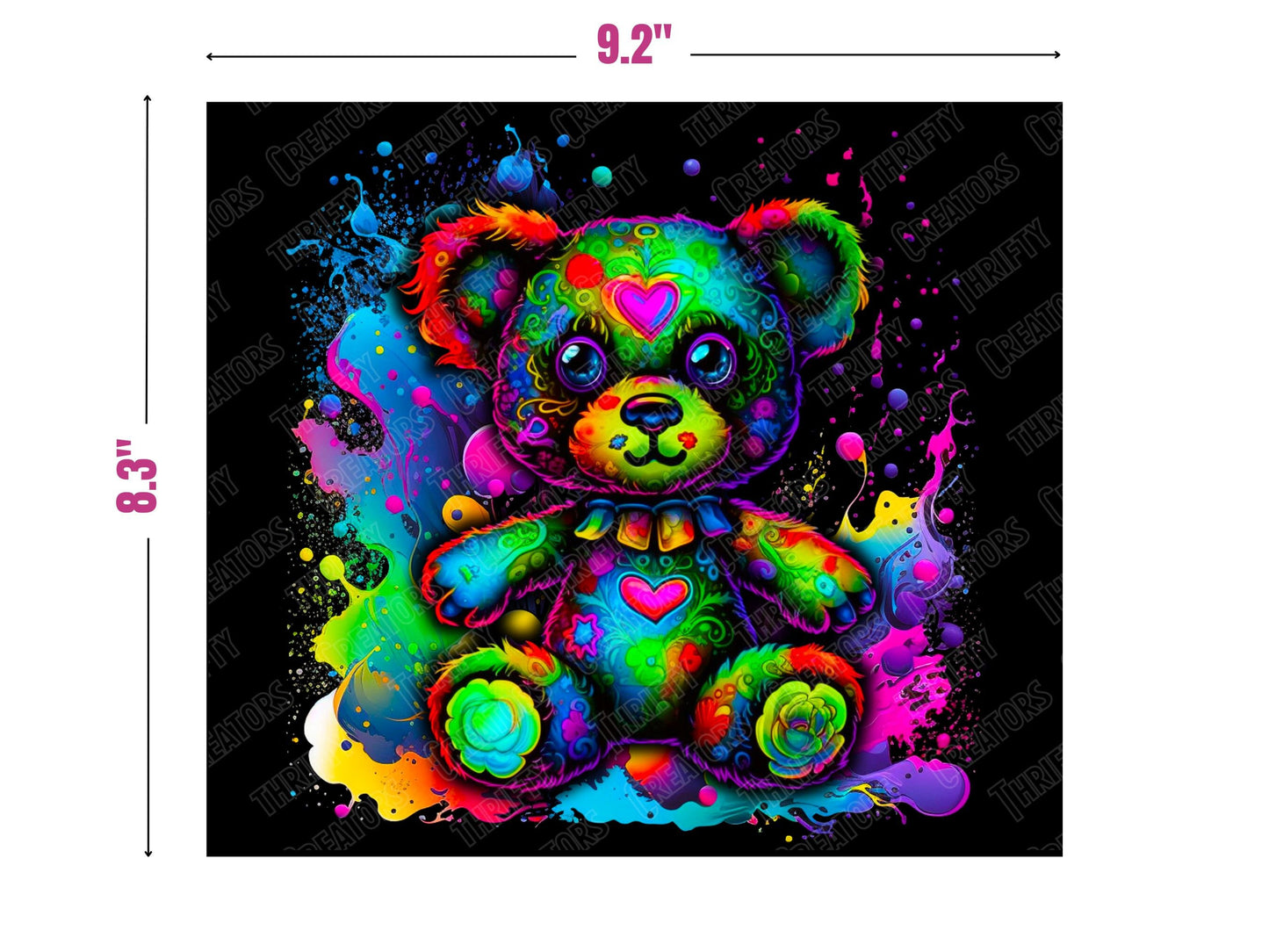 Colorful tumbler design 20oz Sublimation Tumbler Designs, Thrifty Teddy 9.2 x 8.3" Straight Skinny Tumbler Wrap PNG, Sublimation Design PNG