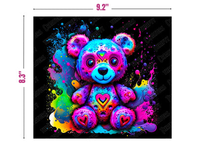 Colorful tumbler design 20oz Sublimation Tumbler Designs, Thrifty Teddy 9.2 x 8.3" Straight Skinny Tumbler Wrap PNG, Sublimation Design PNG