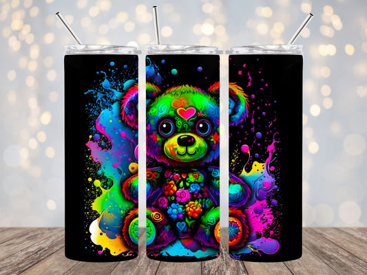 Colorful tumbler design 20oz Sublimation Tumbler Designs, Thrifty Teddy 9.2 x 8.3" Straight Skinny Tumbler Wrap PNG, Sublimation Design PNG