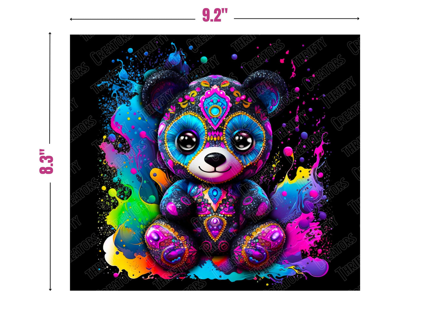 Colorful tumbler design 20oz Sublimation Tumbler Designs, Thrifty Teddy 9.2 x 8.3" Straight Skinny Tumbler Wrap PNG, Sublimation Design PNG