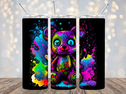 Colorful tumbler design 20oz Sublimation Tumbler Designs, Thrifty Teddy 9.2 x 8.3" Straight Skinny Tumbler Wrap PNG, Sublimation Design PNG