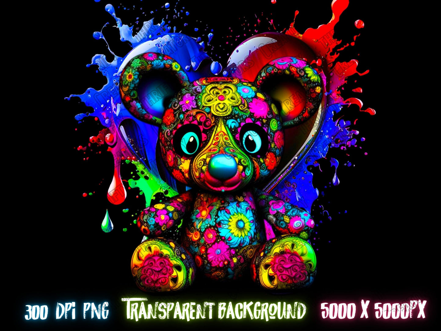 Teddy Bear png for Colorful png design.  Shirts and sublimation designs for urban design and streetwear