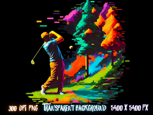 Golf png colorful design for sublimation, t shirt desgns, golf lovers, sports clipart and gold artwork- Thrifty Creators original