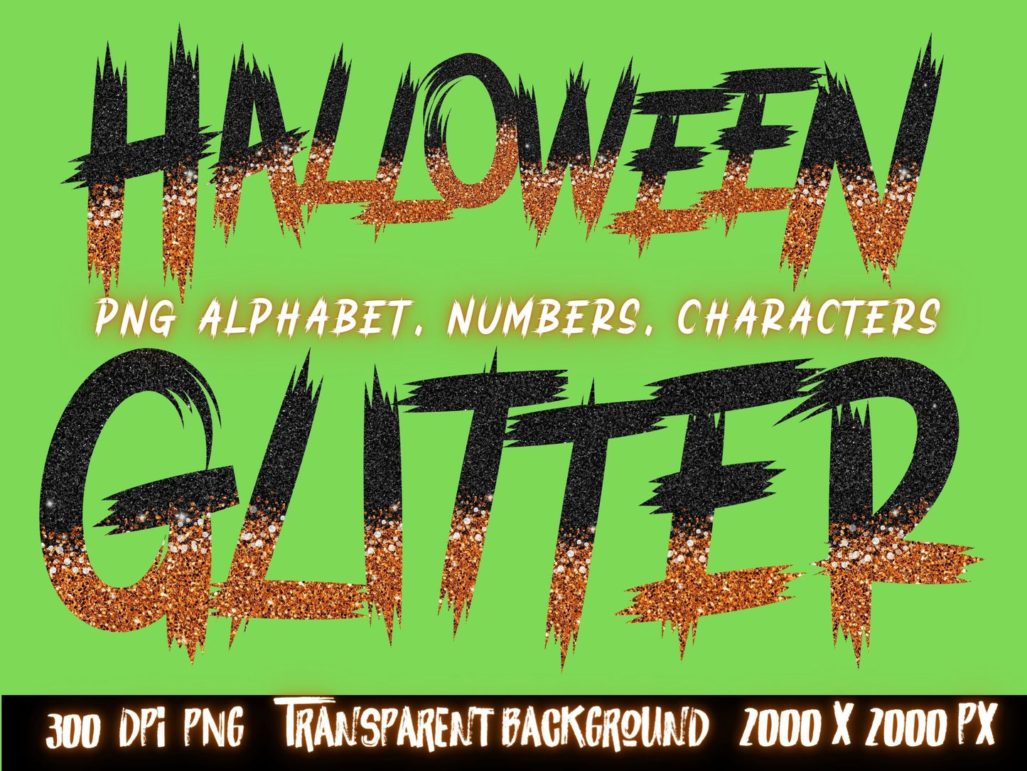 Halloween letters for sublimation designs, orange and black letters, glitter alphabet, Halloween Doodle