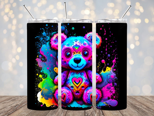 Colorful tumbler design 20oz Sublimation Tumbler Designs, Thrifty Teddy 9.2 x 8.3" Straight Skinny Tumbler Wrap PNG, Sublimation Design PNG