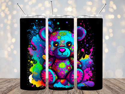 Colorful tumbler design 20oz Sublimation Tumbler Designs, Thrifty Teddy 9.2 x 8.3" Straight Skinny Tumbler Wrap PNG, Sublimation Design PNG