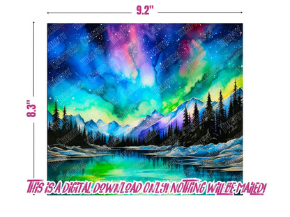 Aurora Borealis 20oz Sublimation Tumbler Designs, 9.2 x 8.3” Straight Skinny Tumbler Wrap PNG, Sublimation Design PNG Includes Video Mockups