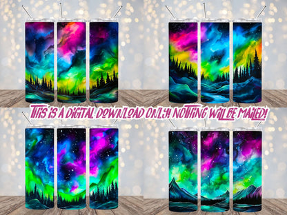 Aurora Borealis 20oz Sublimation Tumbler Designs, 9.2 x 8.3” Straight Skinny Tumbler Wrap PNG, Sublimation Design PNG Includes Video Mockups