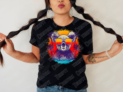 Retro Sunset Cool Koala PNG design for Sublimation, DTG, Screen printing and DTF shirt designs