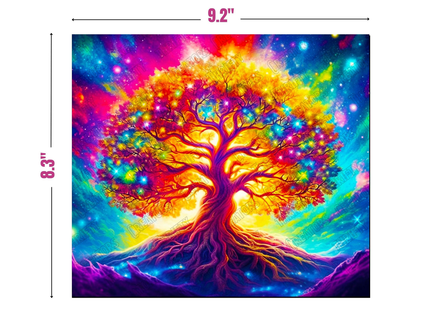 Tree of Life Celestial neon Bright Tumbler 20 oz Skinny Tumbler Wrap Design - Thrifty Creators