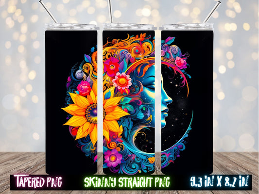 Celestial Sun Moon Ying Yang Zodiac Style 20 oz Skinny Tumbler Wrap Design - Thrifty Creators