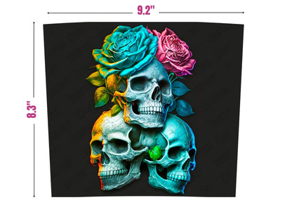 Colorful Roses and Flowers Skulls 20 oz Skinny Tumbler Sublimation Design, Instant Digital Download PNG, Straight & Tapered Tumbler Wrap PNG