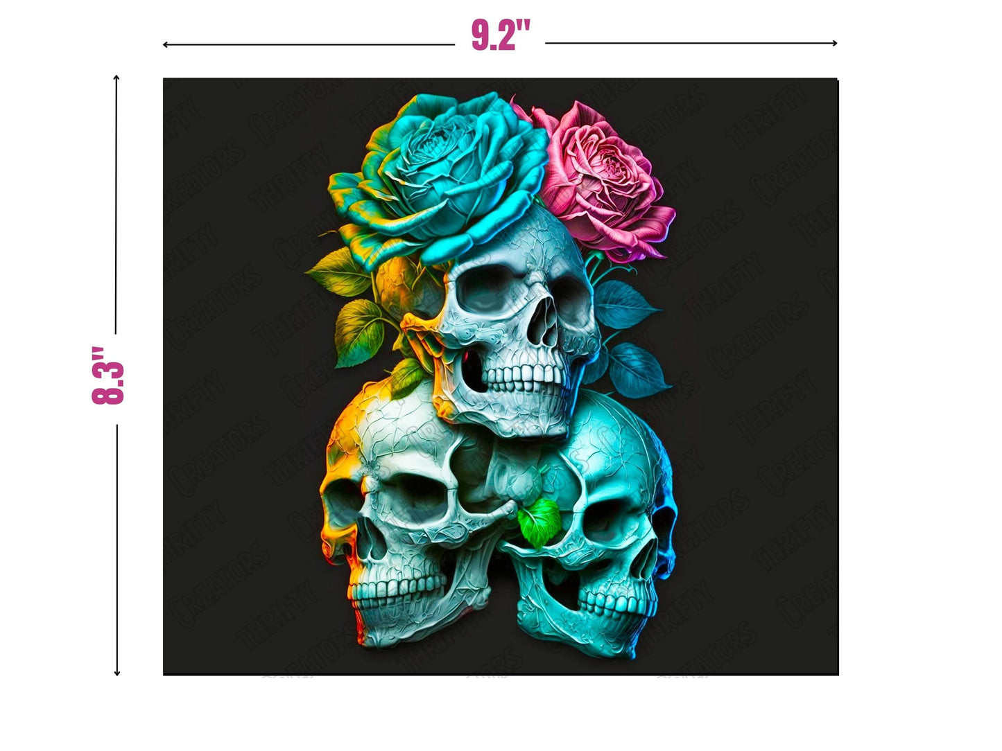 Colorful Roses and Flowers Skulls 20 oz Skinny Tumbler Sublimation Design, Instant Digital Download PNG, Straight & Tapered Tumbler Wrap PNG