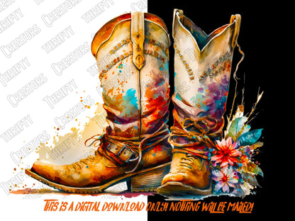Watercolor Cowgirl Boots PNG, Cowgirl Boots Sublimation Wall art, Cowgirl Boots Digital Clipart - Thrifty Creators