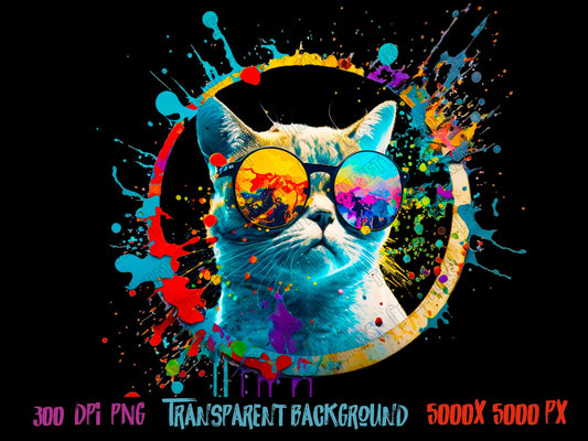 Colorful cat png, Colorful png design for shirts and sublimation designs, urban design, streetwear png, urban style, dtg designs