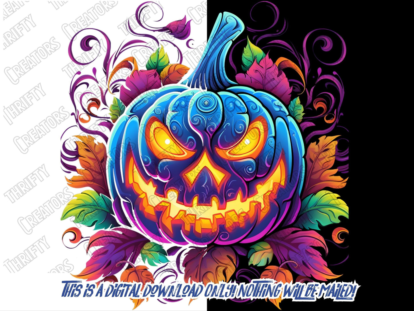 Neon scary pumpkin png design for sublimation, dtf and t shirt designs - Thrifty Creators