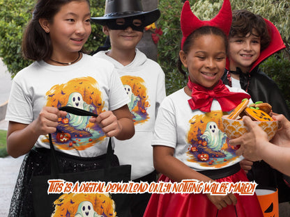 Kids Halloween png design for sublimation, dtf and t shirt designs, Retro Halloween ghost png - Thrifty Creators