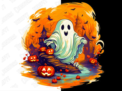 Kids Halloween png design for sublimation, dtf and t shirt designs, Retro Halloween ghost png - Thrifty Creators