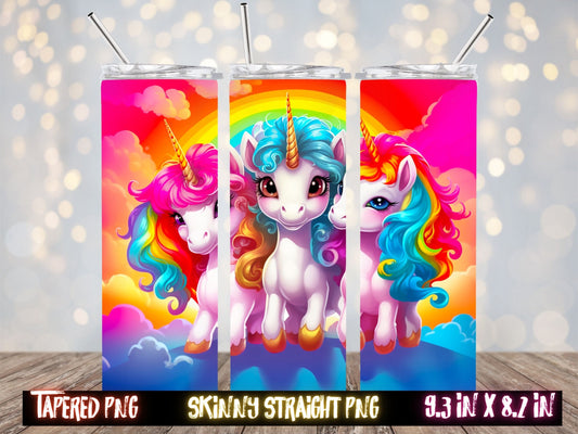 Rainbow Colorful Adorable Ponies 20oz Kids Tumbler Sublimation Design Template, Tumbler Wraps for Children, Instant Download PNG