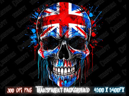 British Flag Skull Sublimation PNG Design - Union Jack Graphic for T-Shirts and More