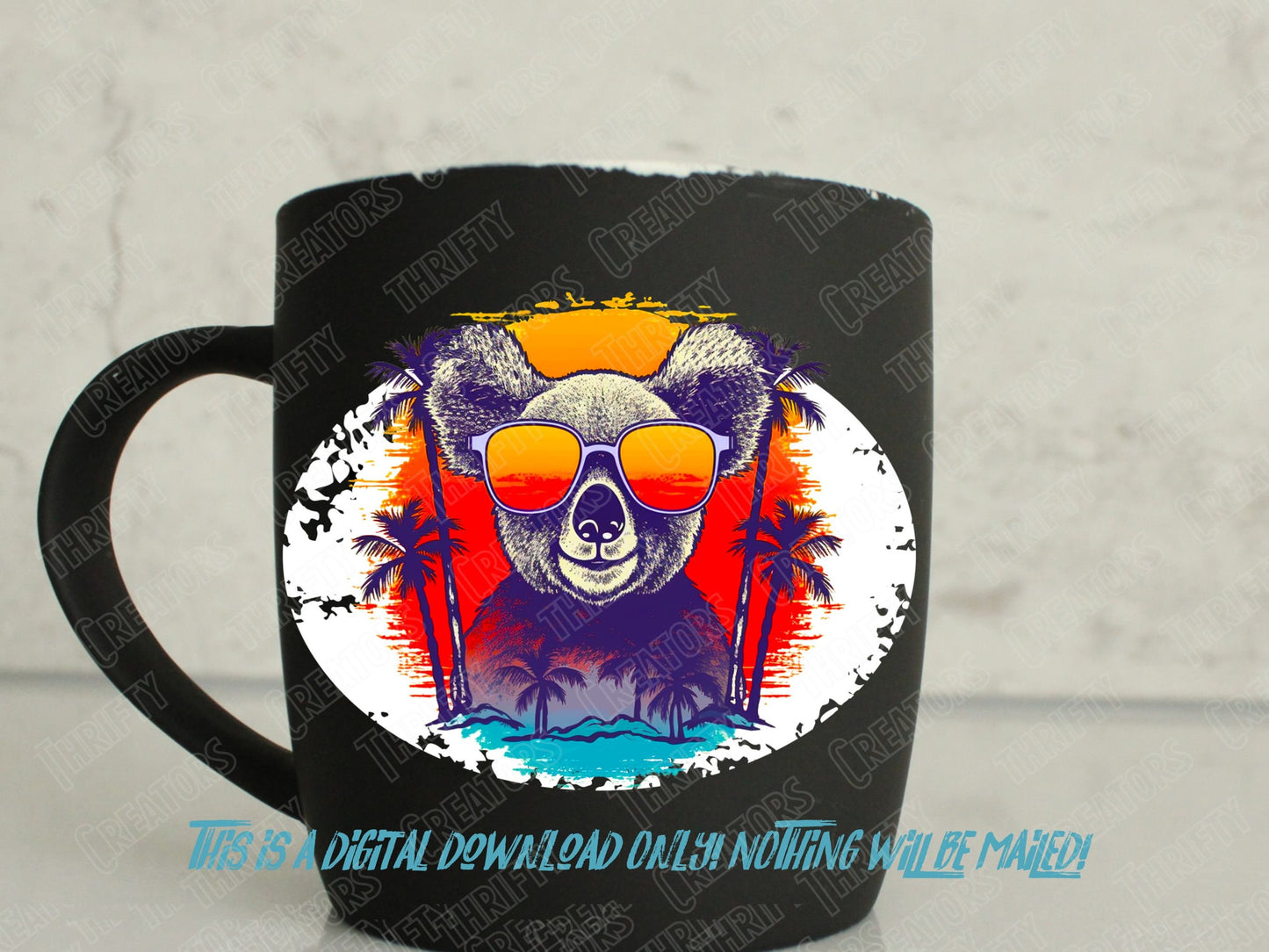Retro Sunset Cool Koala PNG design for Sublimation, DTG, Screen printing and DTF shirt designs