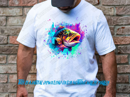 Bass Fish png, Sublimation Design, Printable Digital Download for T Shirt, Water Bass PNG, Fishing Man, Camp Lake, abstract png