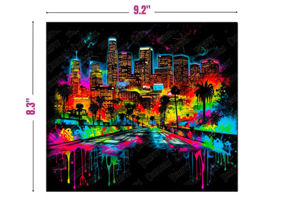 City Skyline In Neon 20 oz Skinny Tumbler Sublimation Design, Instant Digital Download PNG, Straight  Tumbler Wrap PNG, abstract graffiti