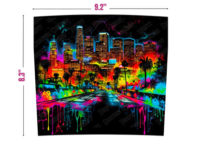 City Skyline In Neon 20 oz Skinny Tumbler Sublimation Design, Instant Digital Download PNG, Straight  Tumbler Wrap PNG, abstract graffiti