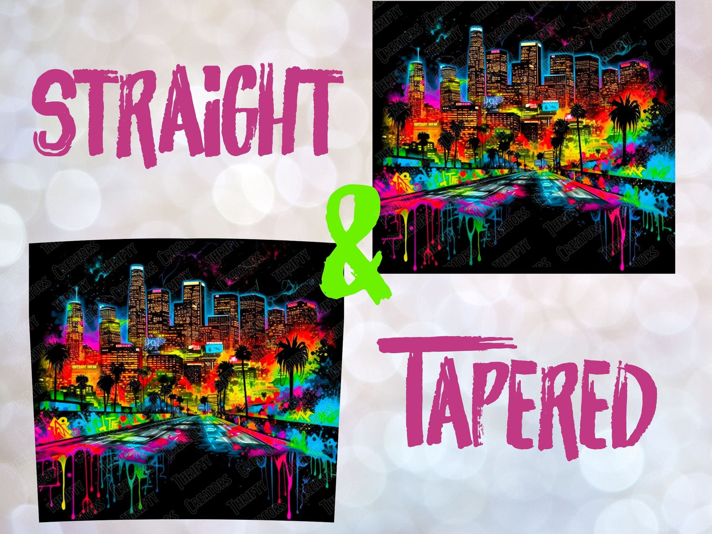 City Skyline In Neon 20 oz Skinny Tumbler Sublimation Design, Instant Digital Download PNG, Straight  Tumbler Wrap PNG, abstract graffiti