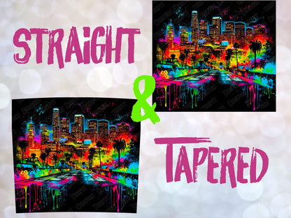 City Skyline In Neon 20 oz Skinny Tumbler Sublimation Design, Instant Digital Download PNG, Straight  Tumbler Wrap PNG, abstract graffiti