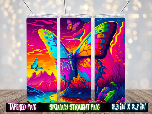Colorful Png Butterfly Sunset 20 oz Skinny Tumbler Sublimation Design, Straight & Tapered Tumbler Wrap PNG, Instant Digital Download PNG
