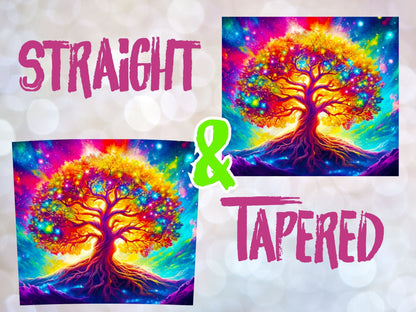 Tree of Life Celestial neon Bright Tumbler 20 oz Skinny Tumbler Wrap Design - Thrifty Creators