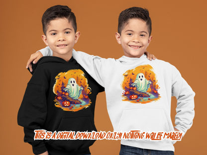 Kids Halloween png design for sublimation, dtf and t shirt designs, Retro Halloween ghost png - Thrifty Creators