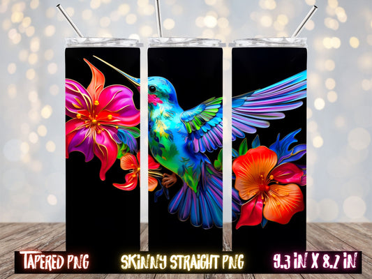 Neon Hummingbirds 20 oz Skinny Tumbler Sublimation Design, Instant Digital Download PNG, Straight  Tumbler Wrap PNG, Thrifty Creators