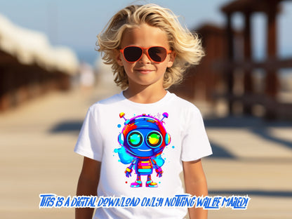 Robot png for kid sublimation designs, kid png design for shirts, girls png designs,boys png design, cartoon png,girl dinosaur png design