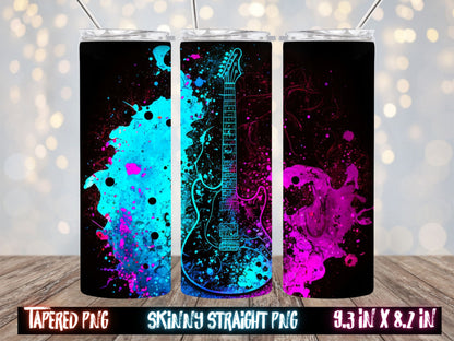 Electric Guitar Music Instrument 20 Oz Skinny Sublimation Tumbler Wrap Digital Design PNG File Download Thrifty Creators